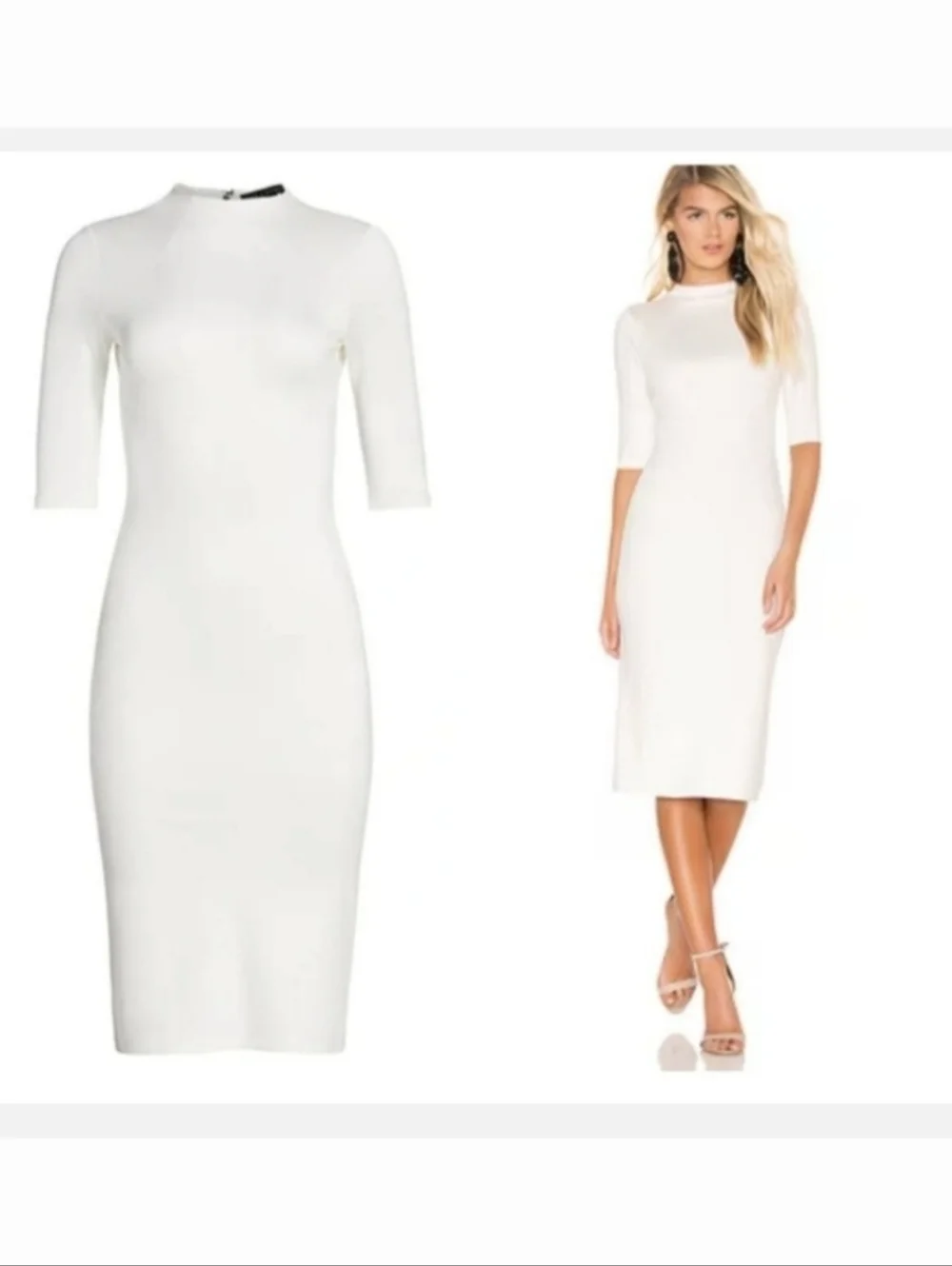 Alice + Olivia Delora Fitted Mock Neck Dress in Off White Size 8 - Picture 11 of 13